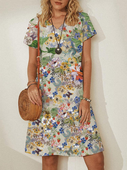 V neck Pullover Short Sleeve Loose Dress