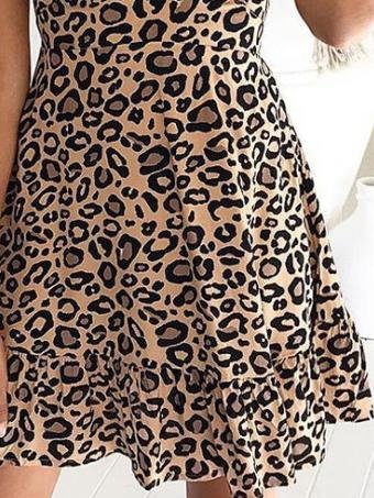 V Neck Short Sleeve Leopard Print Dress