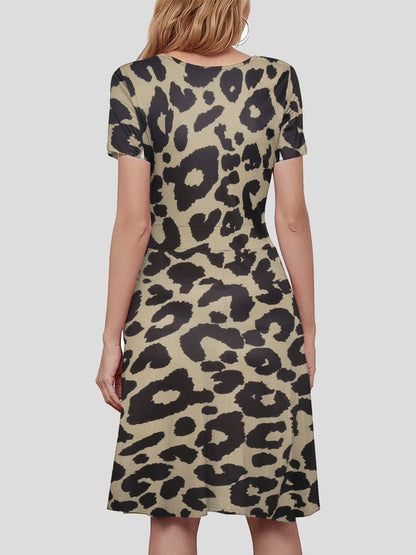 V neck Short sleeved Sun Flower Print Dress
