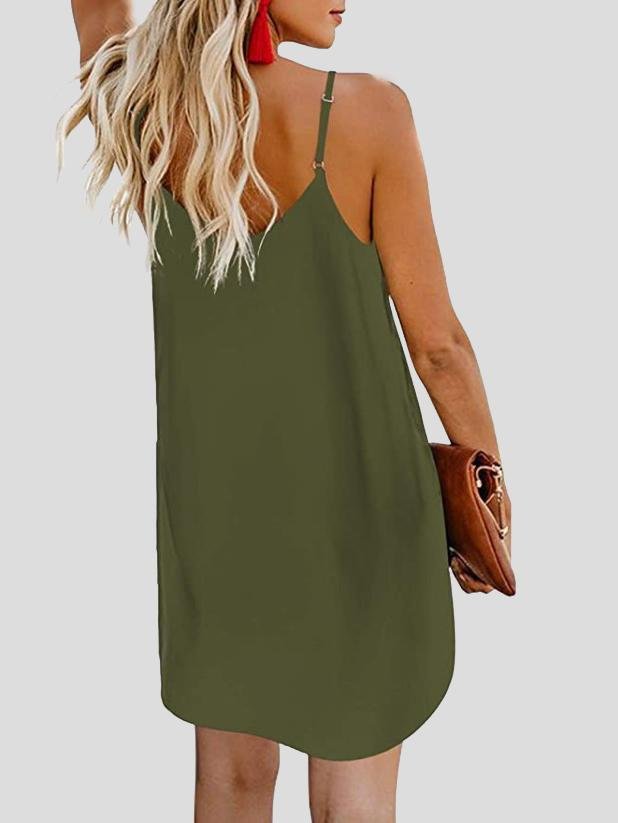 V neck Single breasted Sleeveless Suspender Dress