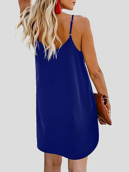 V neck Single breasted Sleeveless Suspender Dress