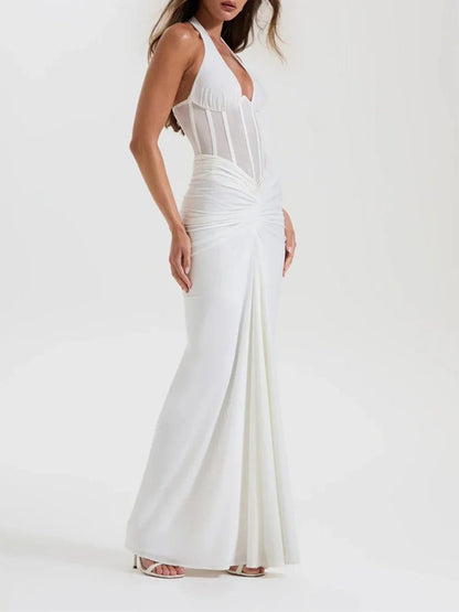 Valencia Halter Ruched Maxi Dress