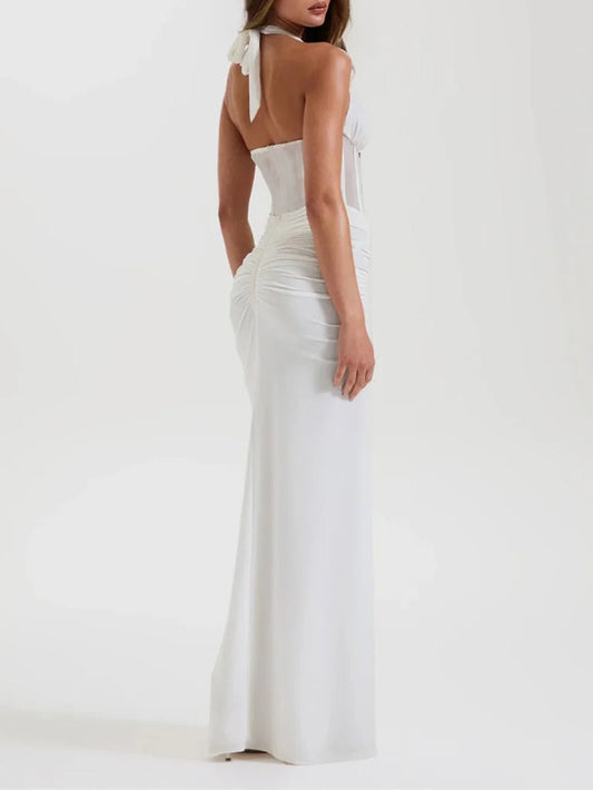 Valencia Halter Ruched Maxi Dress