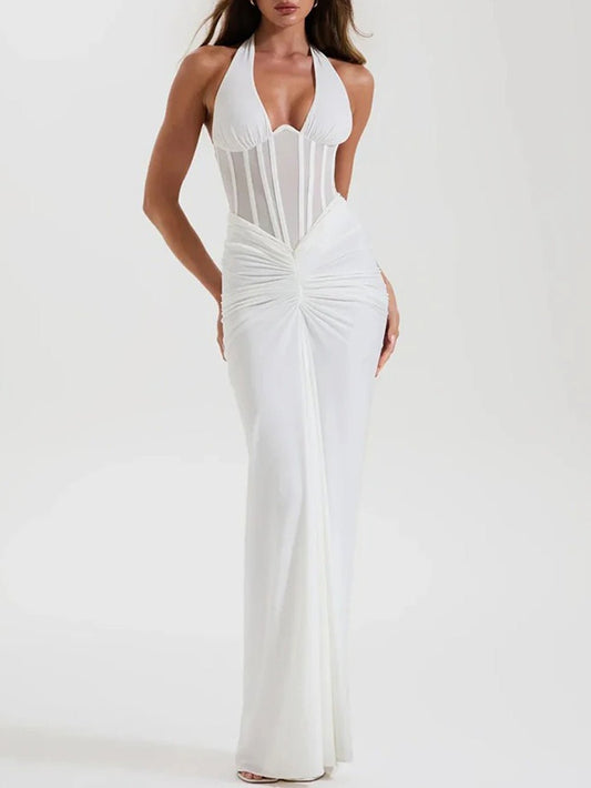 Valencia Halter Ruched Maxi Dress