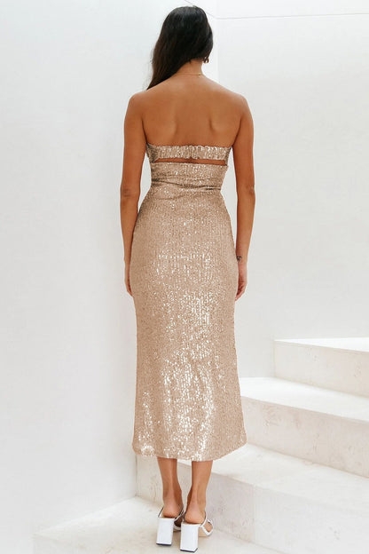 Amelia Statement Strapless Midi Dress with Sequins Premium Wardrobe Essential