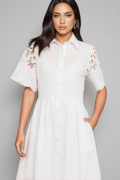 Olriced White Cutout Lapel Maxi Dress