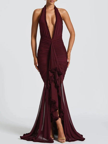 Viviana Halter Ruched Maxi Dress