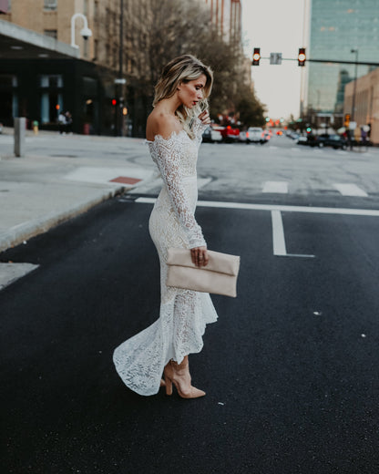 Elegance Lace Trumpet Dress White