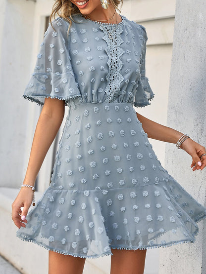 Jacquard Polka Dot Lace Fringed Dress