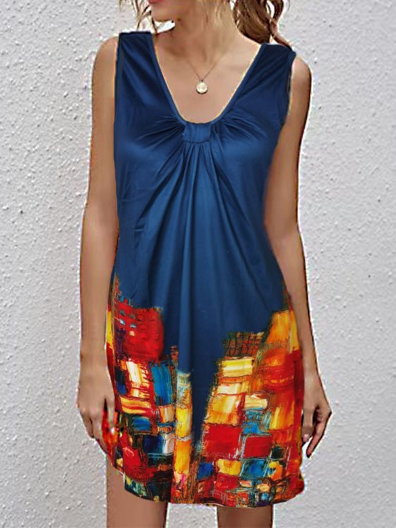 V Neck Printed Sleeveless Casual Dress