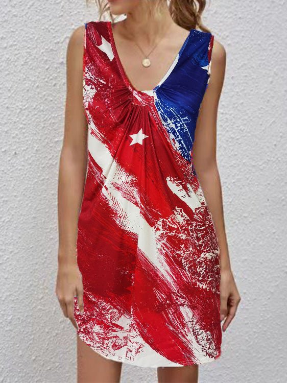 V Neck Printed Sleeveless Casual Dress