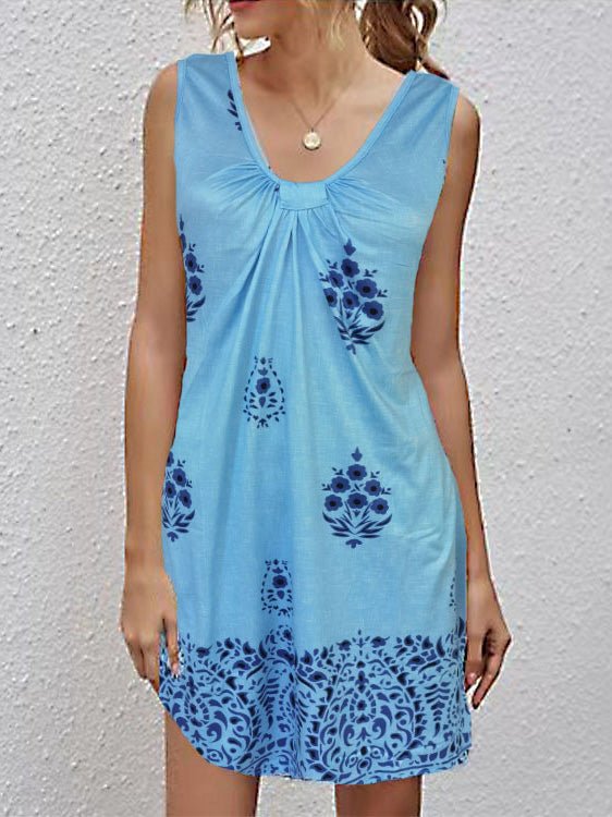 V Neck Printed Sleeveless Casual Dress
