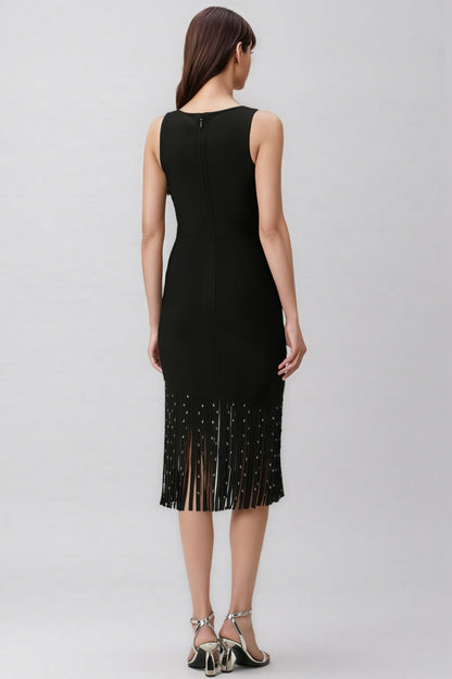 Zevian Black Fringed Midi Dress